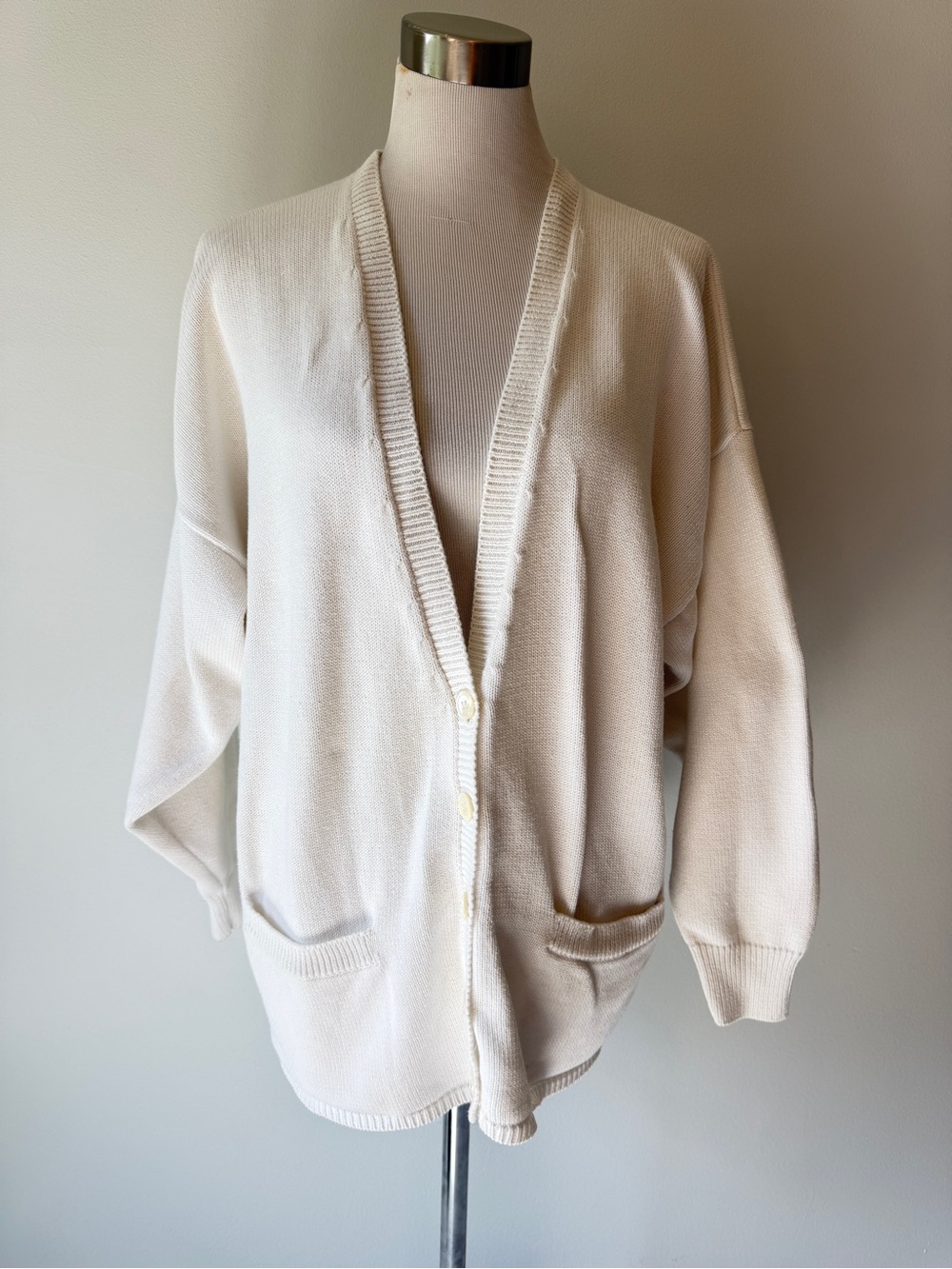Britches Great Outdoors Vintage White Cardigan Sweater Button Front Cotton, L